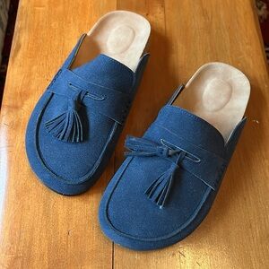 Women's Faux Suede Mules, Tassel Flat Loafer- New